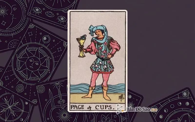 Lá bài Tarot Page of Cups trong bộ Rider Waite Smith với ý nghĩa sáng tạo, sự trẻ trung và tình cảm mới