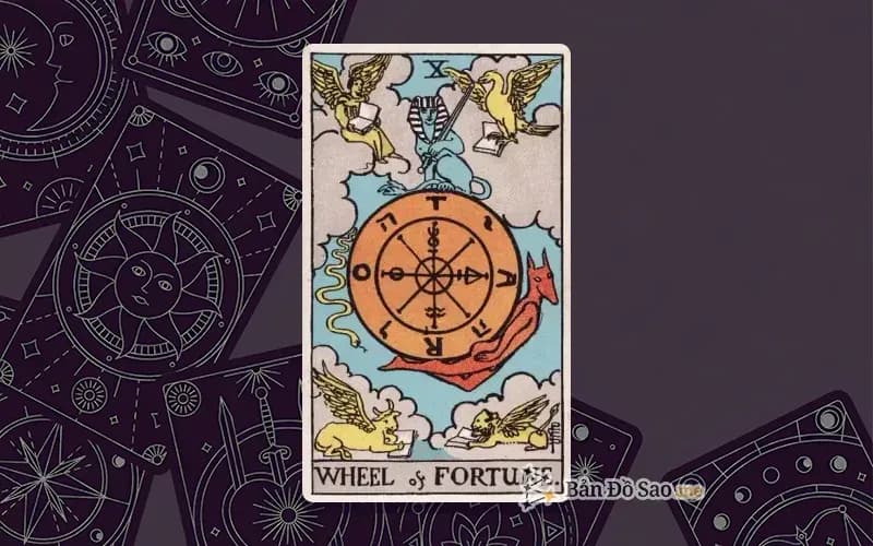 Lá bài Tarot Wheel of Fortune trong bộ Rider Waite Smith với ý nghĩa chu kỳ, bước ngoặt và thích nghi